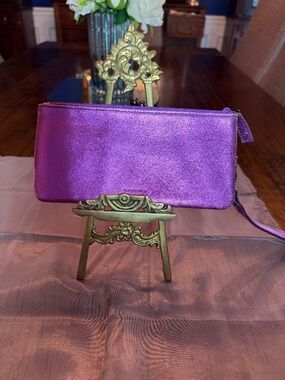 Metallic purple pink wallet clutch genuine leather